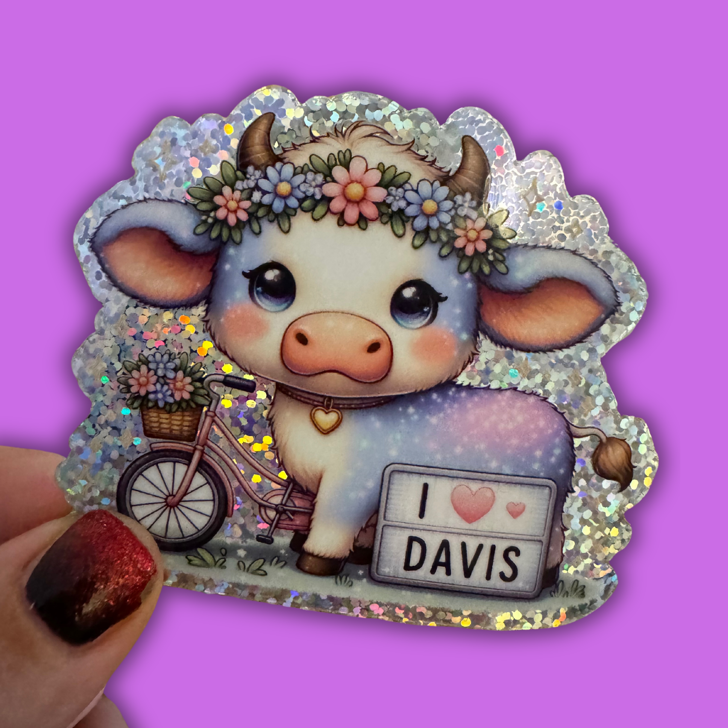 Davis Cow Glitter Sticker