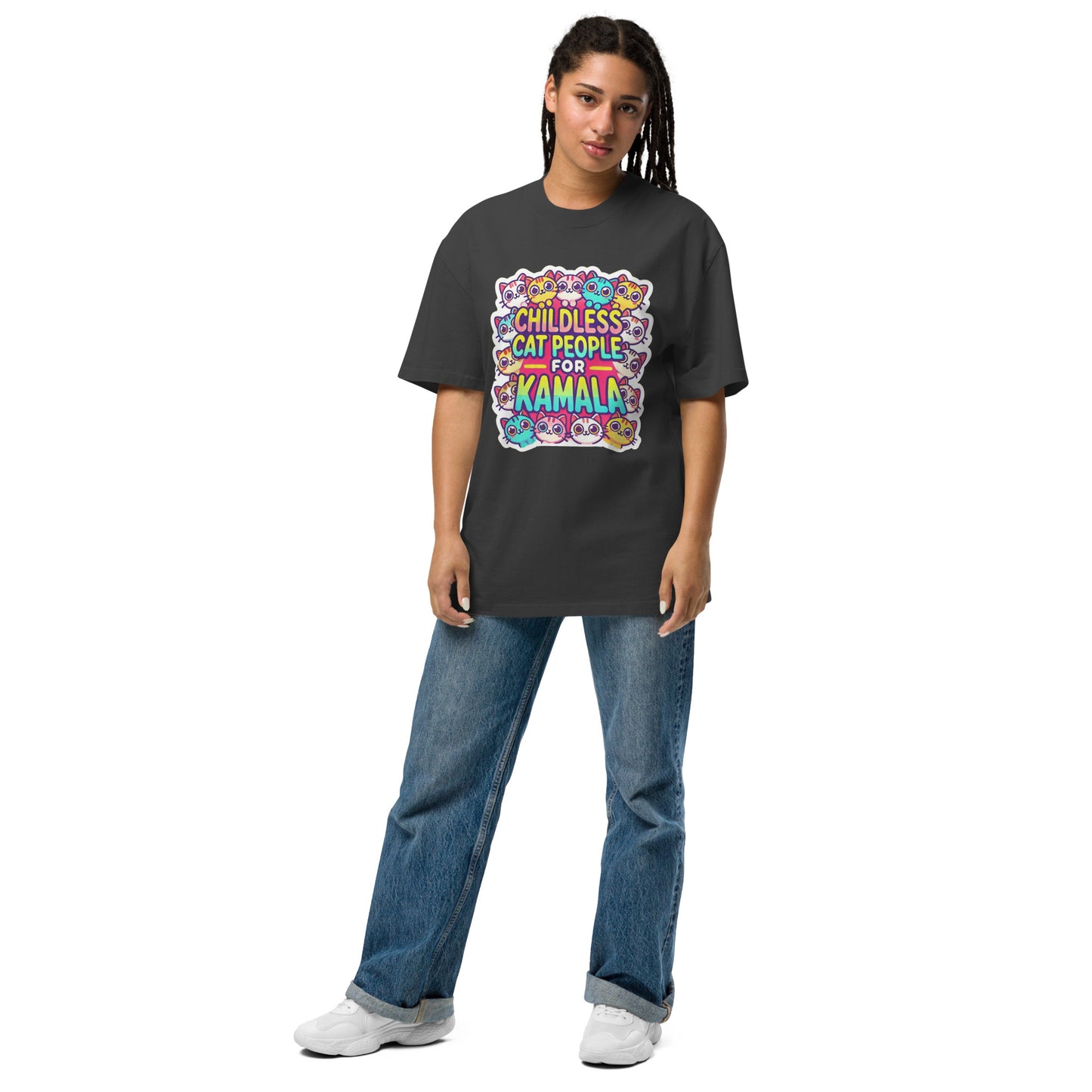 Childless Cat people for Kamala Oversized faded t-shirt